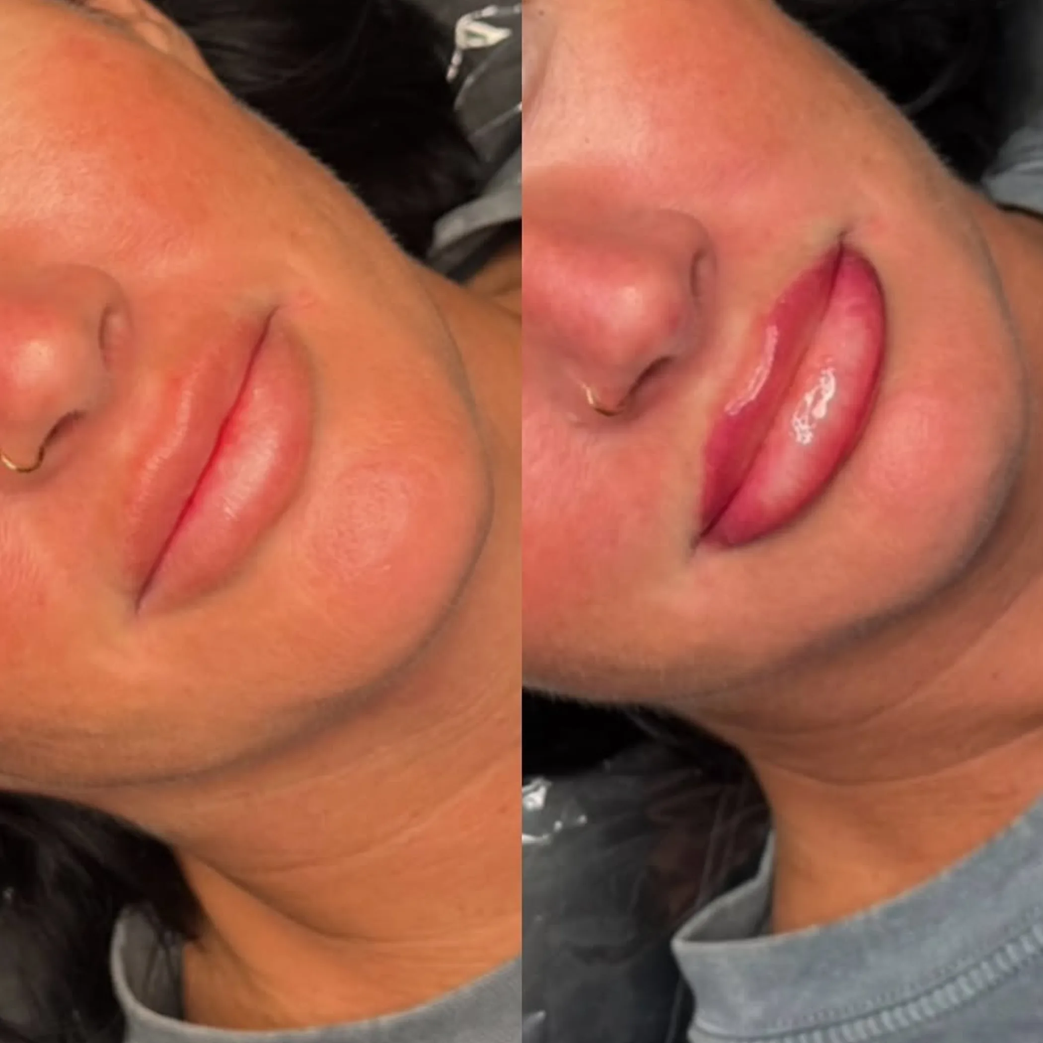 close-up of healed lip tattoo