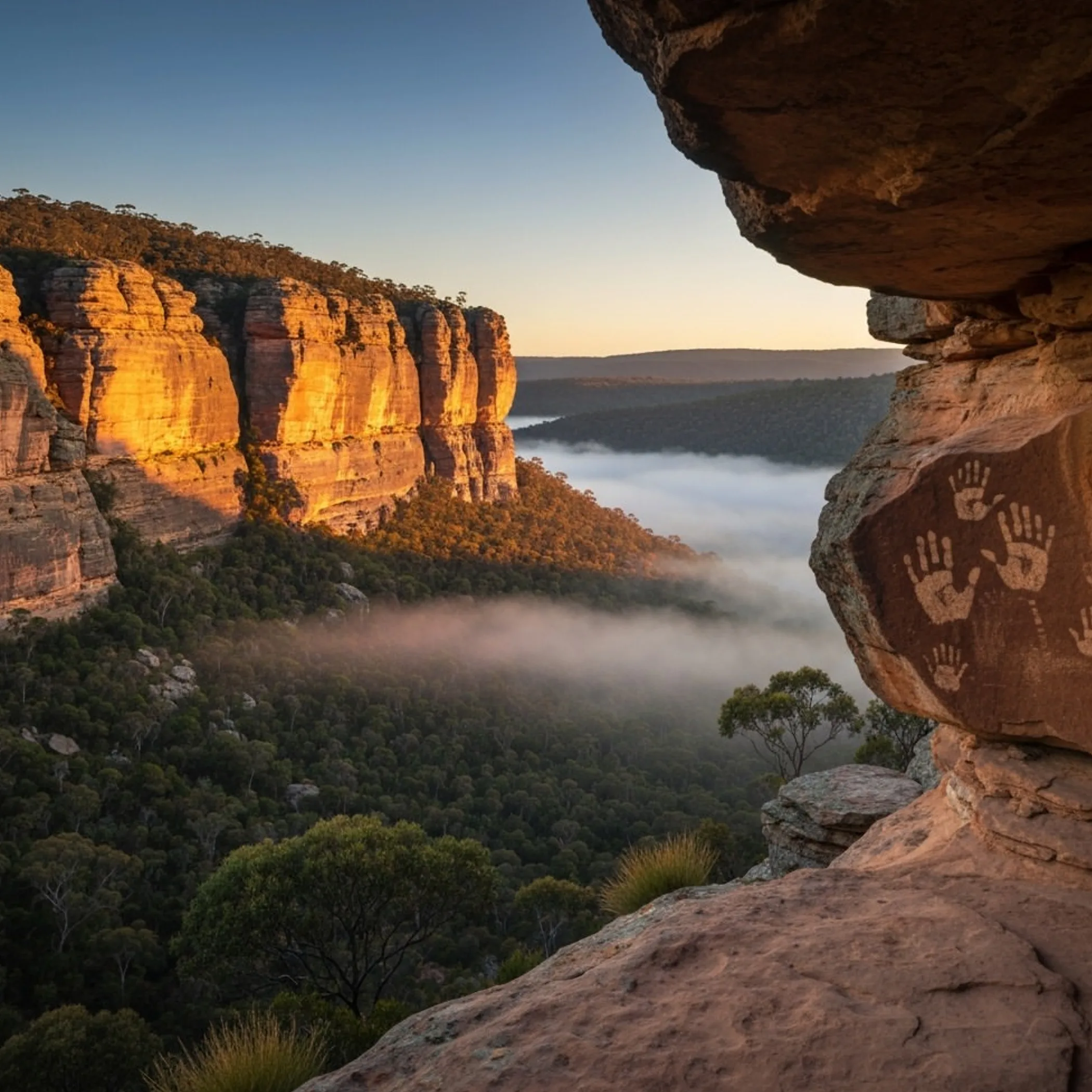 grampians mountain range with indigenous handprints