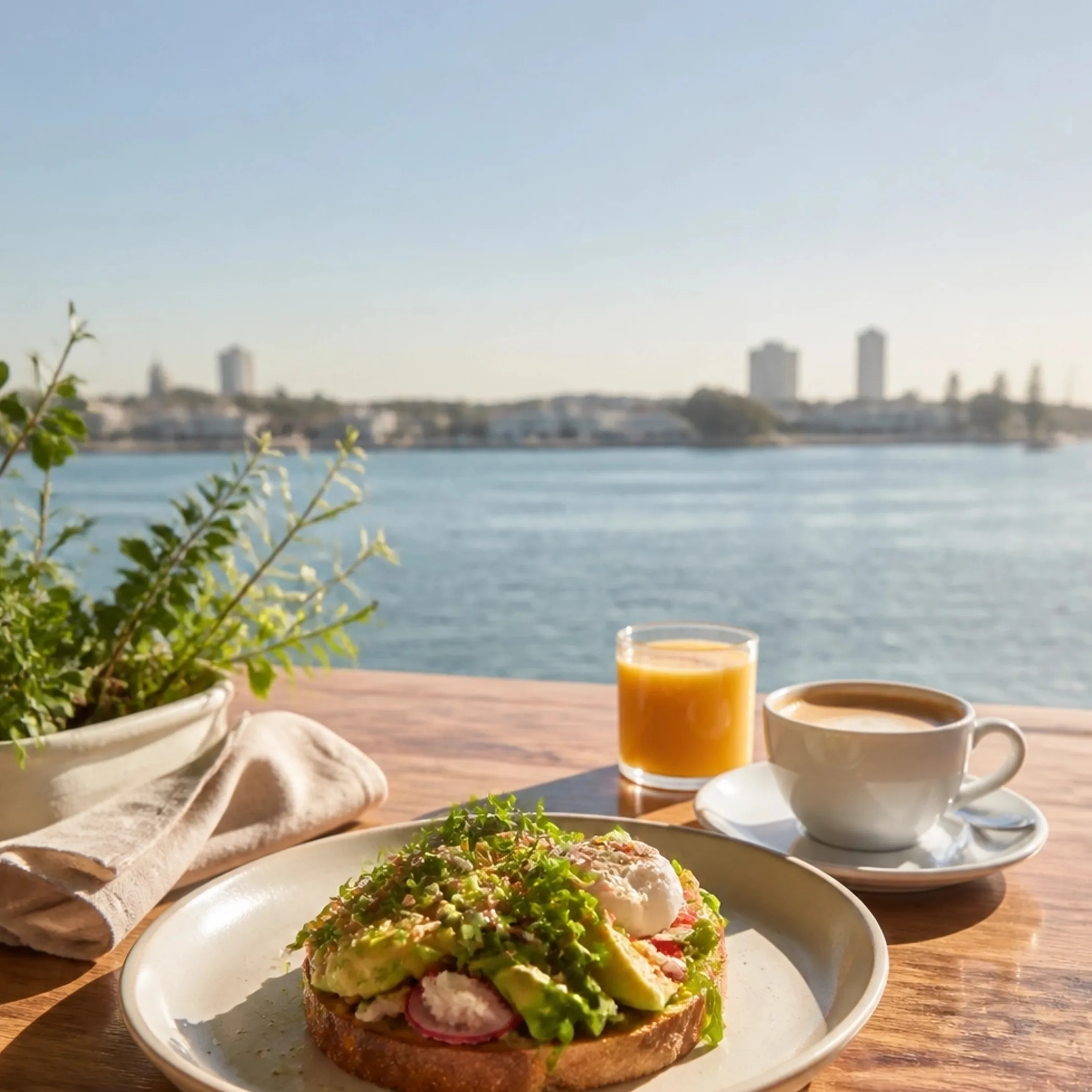 brunch and drinks by water